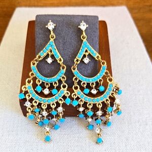 Turquoise Glass Stones & Rhinestones Earrings Boho Indian Wedding